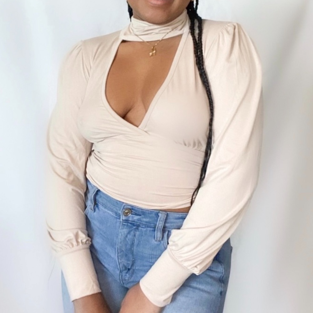 Deep V Taupe Top